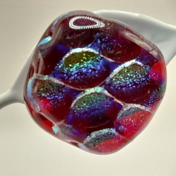 Artisan Iridescent Red Dichroic Glass Clip On Earrings Handmade Vintage Style - Picture 4 of 9